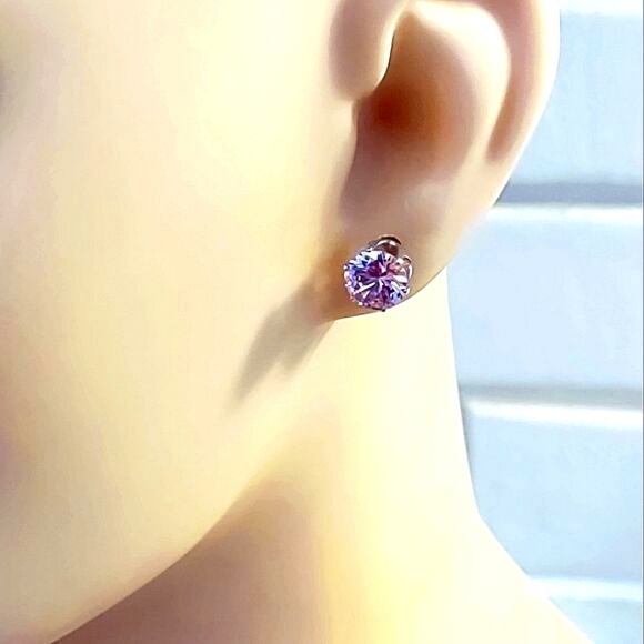 PINK ZIRCONIA SURGICAL STEEL POST 8mm STUD EARRINGS - Picture 2 of 7